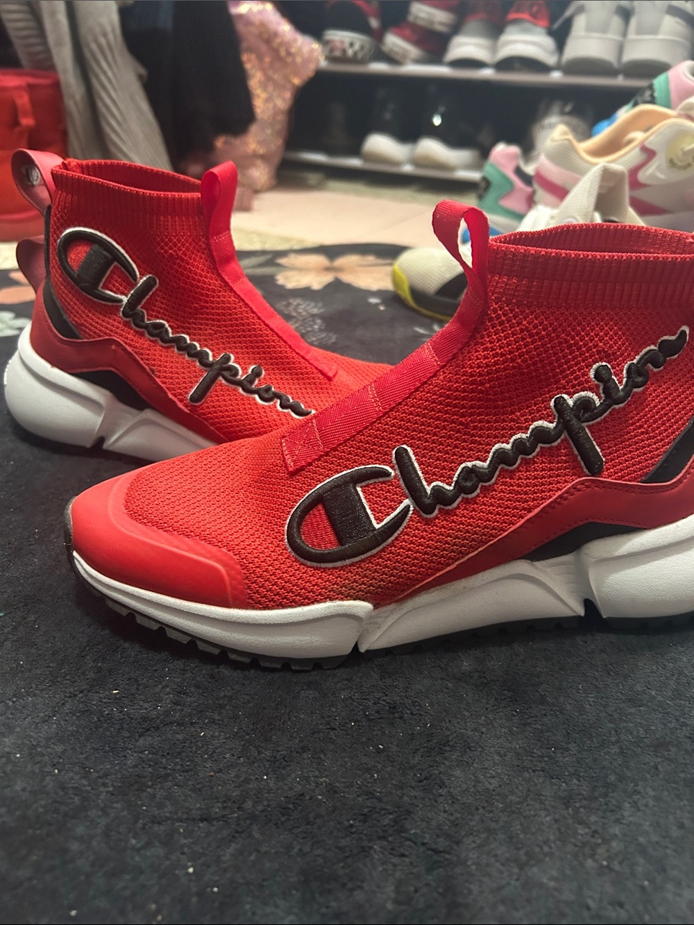 Champion Red Knit Slip-On Athletic Sneakers with White Sole
